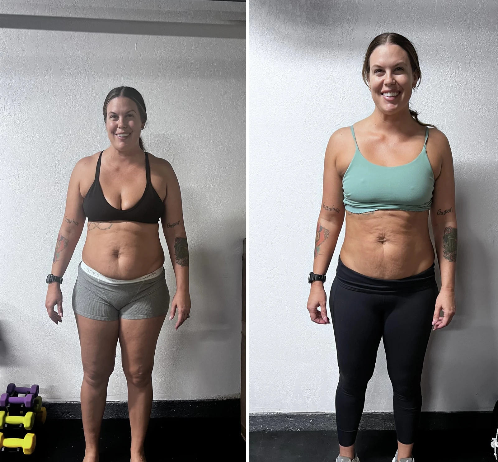 Before and after transformation of a woman coached by Martin