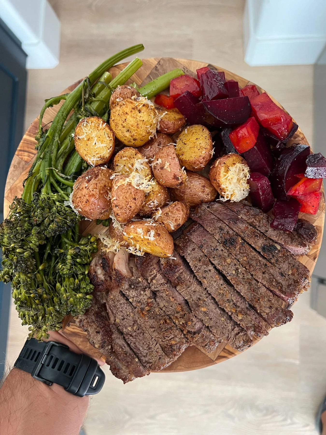 Steak with potatoes and vegetables